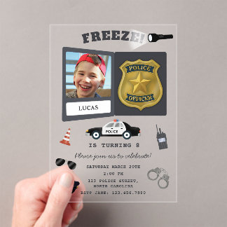 Police Themed Policeman Cop Badge Photo Birthday Acryleinladungen