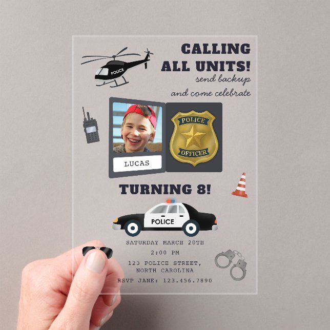 Police Themed Policeman Cop Birthday Photo Acryleinladungen (Insitu (Handheld))