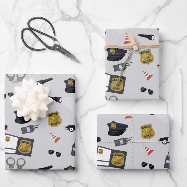Police Themed Policeman Cop Pattern Geschenkpapier Set (Vorderseite)