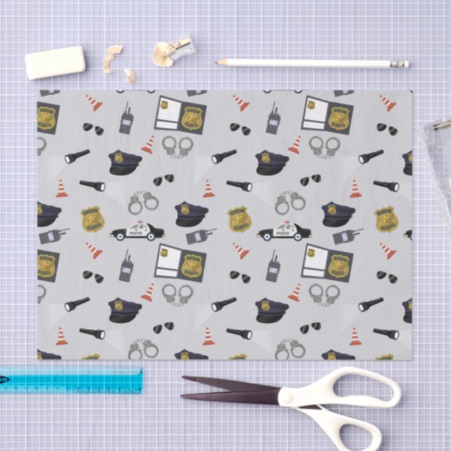 Police Themed Policeman Cop Pattern Seidenpapier (Handwerk)