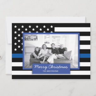 Police Thin Blue Line American Flag Foto Card Feiertagskarte