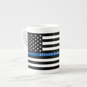 Police Thin Blue Line American Flag Mit Monogramm Prozellantasse