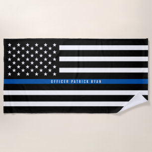Police Thin Blue Line American Flag Mit Monogramm Strandtuch