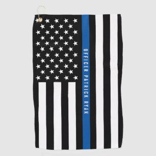 Police Thin Blue Line American Flag Monogram Golfhandtuch