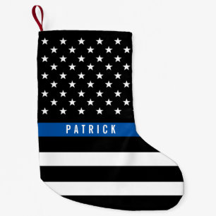 Police Thin Blue Line American Flag Monogram Kleiner Weihnachtsstrumpf