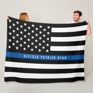 Police Thin Blue Line American Flag Monogram Large Fleecedecke