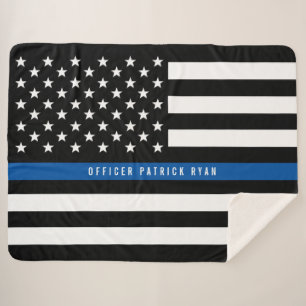 Police Thin Blue Line American Flag Monogram Large Sherpadecke