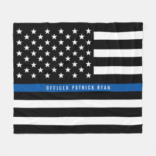Police Thin Blue Line American Flag Monogram Med. Fleecedecke