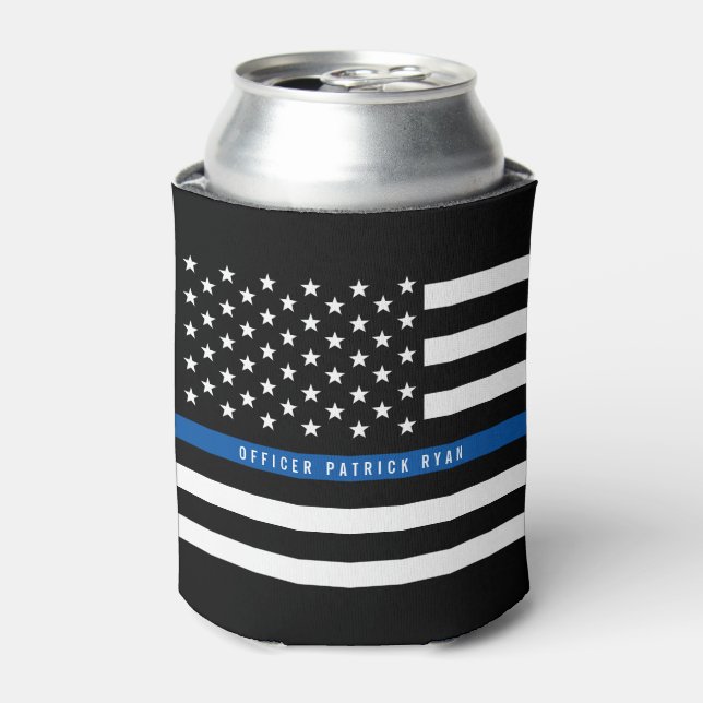 Police Thin Blue Line American Flag Monogram Name Dosenkühler (Kanne Vorderseite)