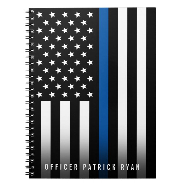 Police Thin Blue Line American Flag Monogram Name Notizblock (Vorderseite)