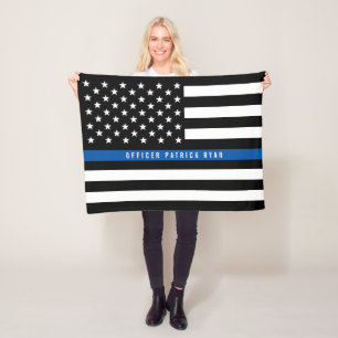 Police Thin Blue Line American Flag Monogram Small Fleecedecke