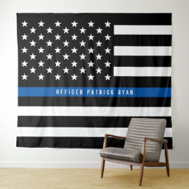 Police Thin Blue Line American Flag Monogram Wandteppich