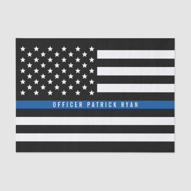 Police Thin Blue Line American Flag Name 10x15 Seidenpapier (Vorderseite)
