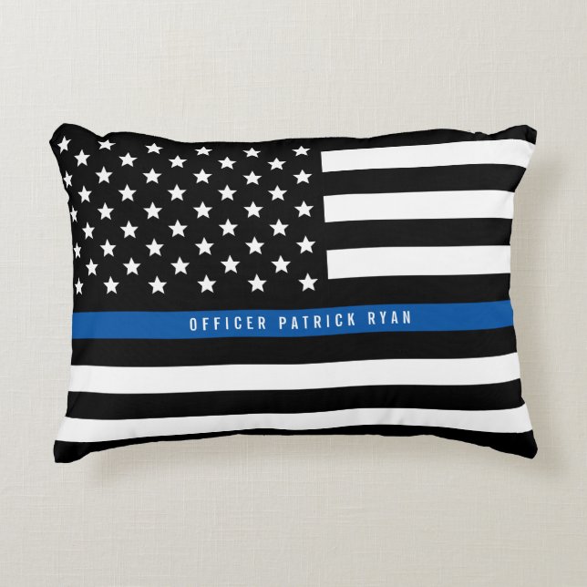 Police Thin Blue Line American Flag Name Dekokissen (Vorderseite)