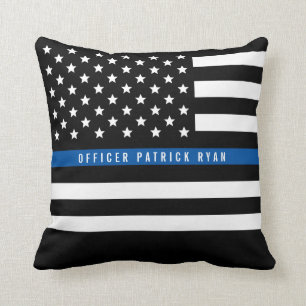 Police Thin Blue Line American Flag Name Kissen