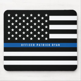 Police Thin Blue Line American Flag Name Mousepad