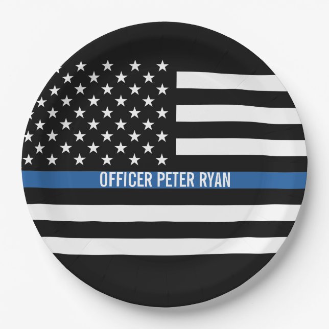 Police Thin Blue Line American Flag Name Pappteller (Vorderseite)