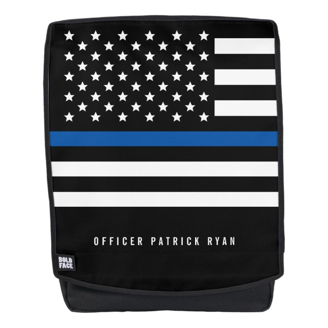 Police Thin Blue Line American Flag Name Rucksack (Vorderseite)