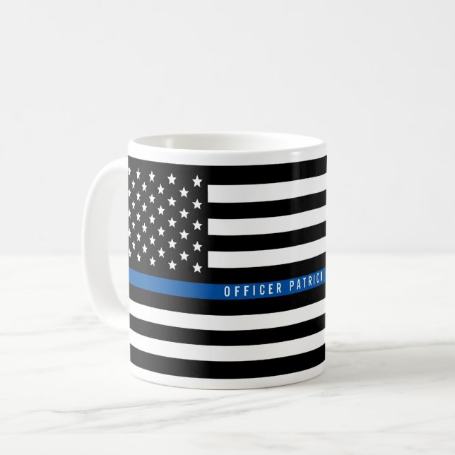 Police Thin Blue Line American Flag Name Tasse (Vorderseite Links)