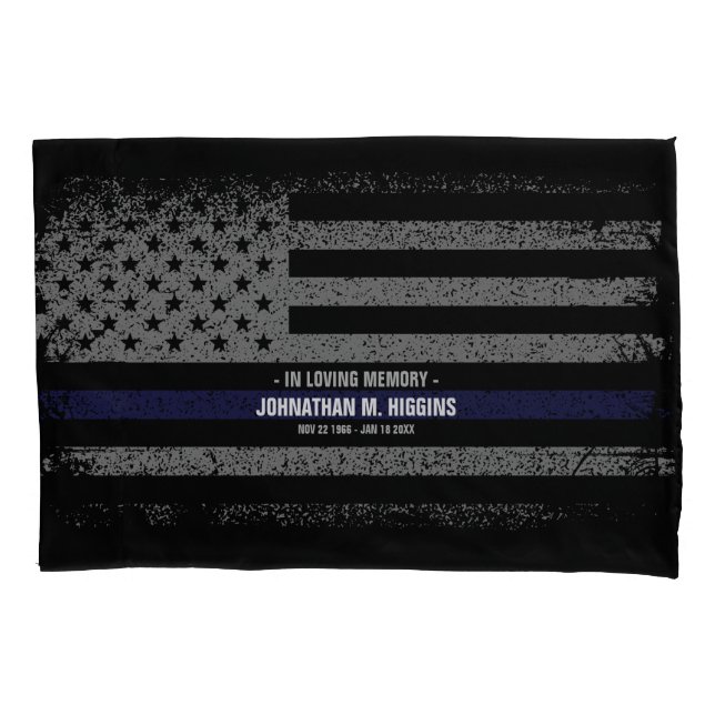 Police Thin Blue Line American Flag Pillowcase Kissenbezug (Vorderseite)