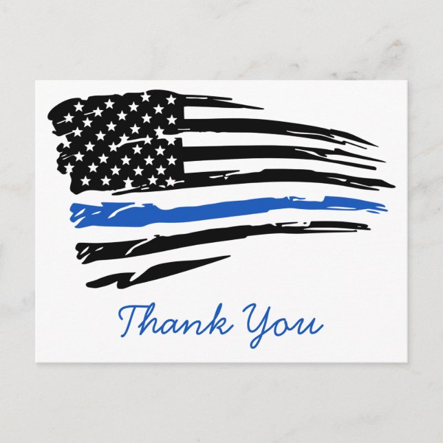 Police Thin Blue Line American Flag Vielen Dank Postkarte (Vorderseite)