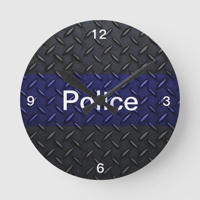 Police Thin Blue Line Diamond Plakatuhr Runde Wanduhr (Vorderseite)