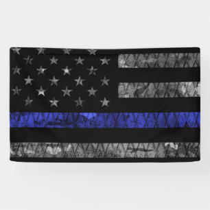 Police Thin Blue Line Flag Banner