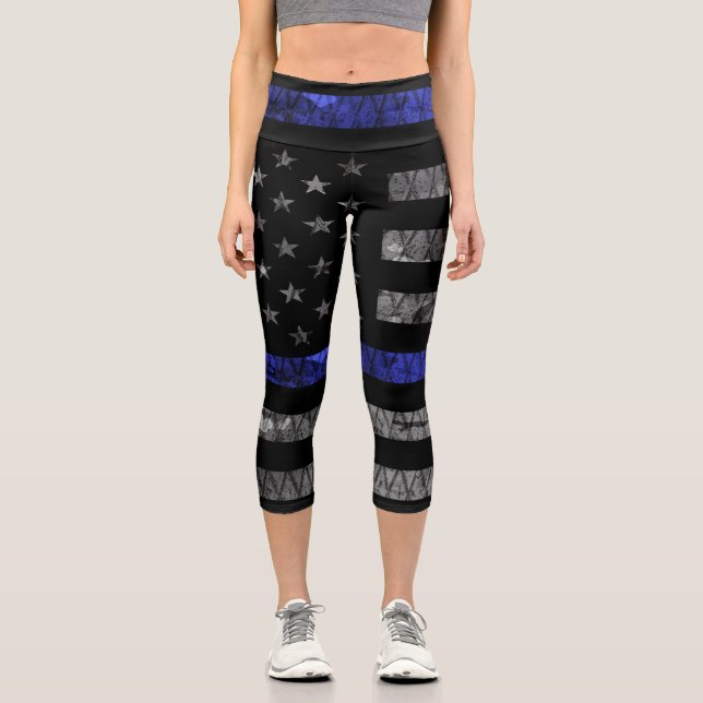 Police Thin Blue Line Flag Capri Leggings (Vorderseite)