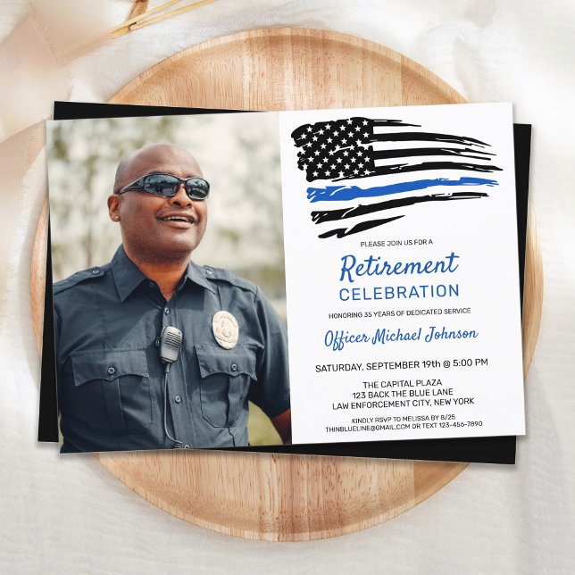 Police Thin Blue Line Flag Custom Foto Retirement Einladung (Von Creator hochgeladen)