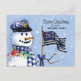 Police Thin Blue Line Flag Frohe Weihnachtsschneem Feiertagspostkarte