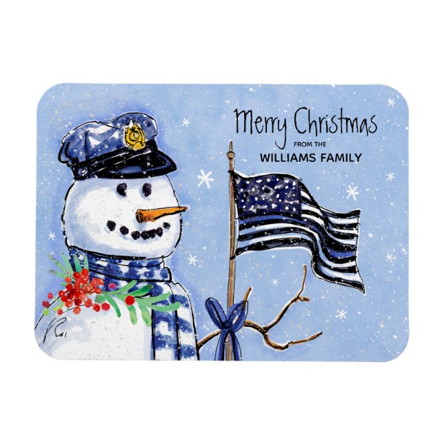 Police Thin Blue Line Flag Frohe Weihnachtsschneem Magnet (Horizontal)