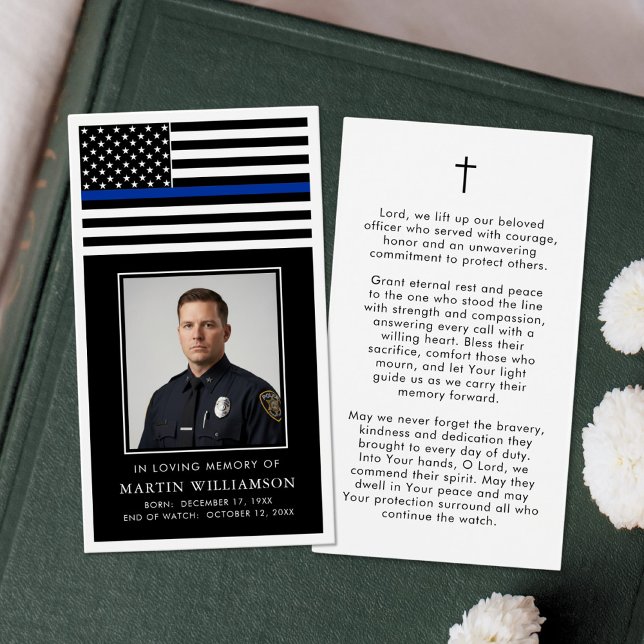 Police Thin Blue Line Flag Funeral Prayer Card (Von Creator hochgeladen)