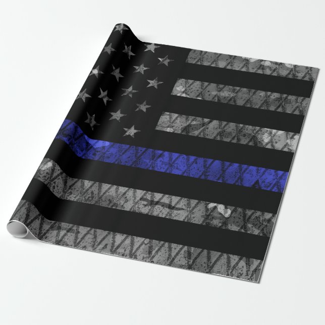 Police Thin Blue Line Flag Geschenkpapier (Ungerollt)