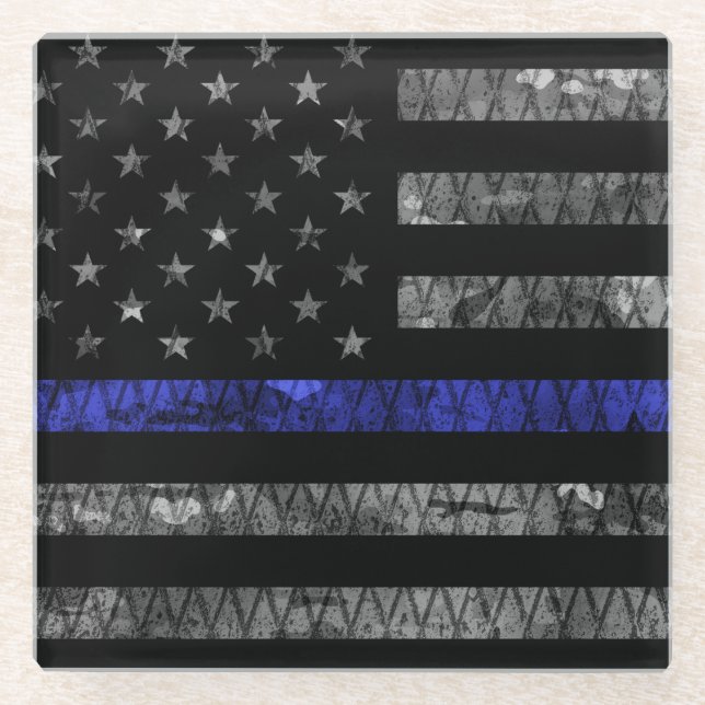 Police Thin Blue Line Flag Glasuntersetzer (Vorderseite)