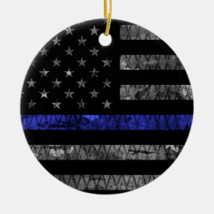 Police Thin Blue Line Flag Keramik Ornament