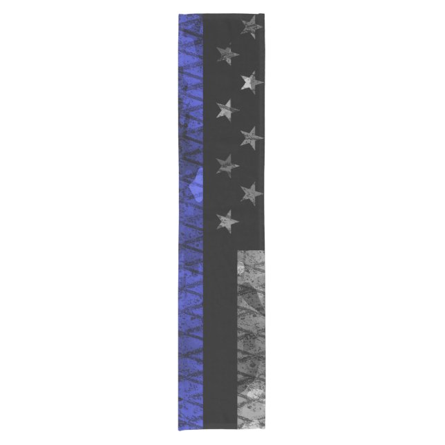Police Thin Blue Line Flag Kurzer Tischläufer (Vorderseite)