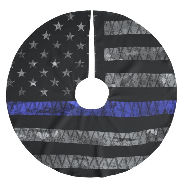 Police Thin Blue Line Flag Polyester Weihnachtsbaumdecke (Vorderseite)