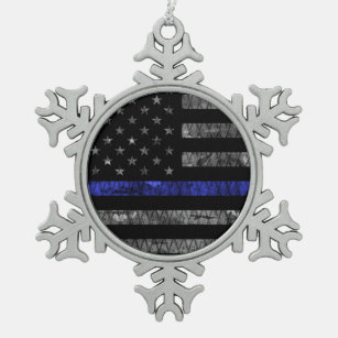 Police Thin Blue Line Flag Schneeflocken Zinn-Ornament