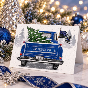 Police Thin Blue Line Flag Vintage Truck Weihnacht Feiertagskarte