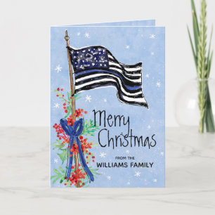 Police Thin Blue Line Flagge Frohe Weihnachten