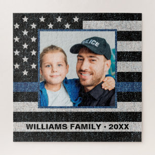 Police Thin Blue Line Foto American Flag Monogram Puzzle
