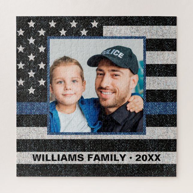 Police Thin Blue Line Foto American Flag Monogram Puzzle (Vertikal)