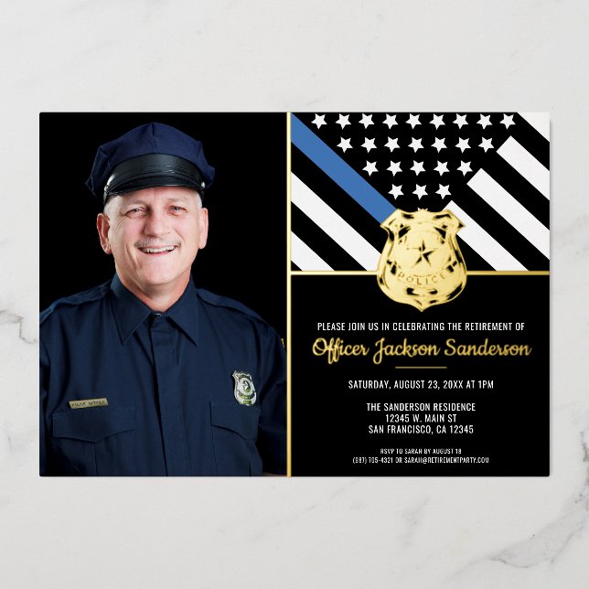 Police Thin Blue Line Foto Rentirement Folieneinladung (Vorderseite)