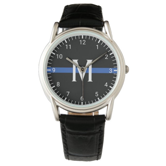 Police Thin Blue Line Mit Monogramm erste Armbanduhr (Vorderseite)