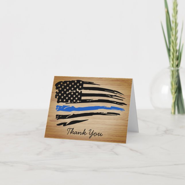 Police Thin Blue Line Rustikale amerikanische Flag Dankeskarte (Vorderseite)