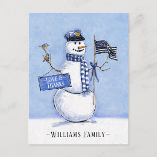 Police Thin Blue Line Snowman Holiday Danke Postkarte