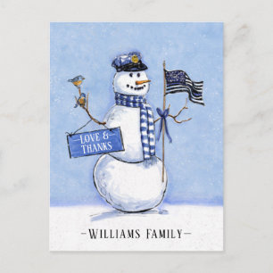 Police Thin Blue Line Snowman Holiday Vielen Dank Postkarte