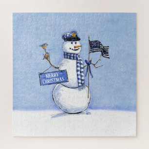 Police Thin Blue Line Snowman Weihnachten Puzzle
