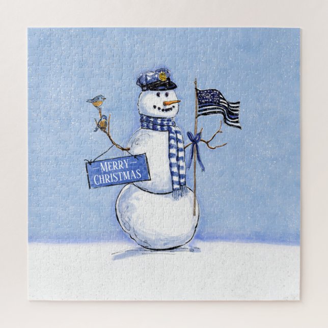 Police Thin Blue Line Snowman Weihnachten Puzzle (Vertikal)