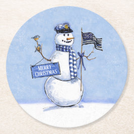 Police Thin Blue Line Snowman Weihnachten Runder Pappuntersetzer